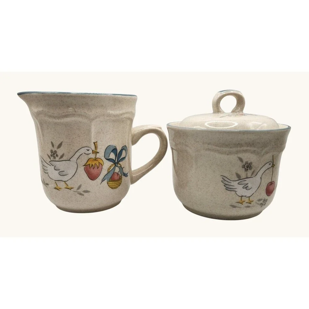Vintage International China MARMALADE Stoneware Creamer & Lidded Sugar Bowl Set